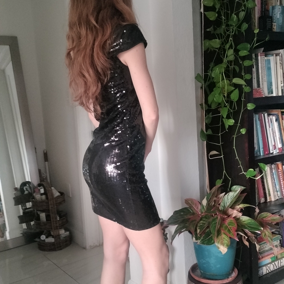 Armani Exchange Black Sequin Mini Dress - Picture 1 of 7